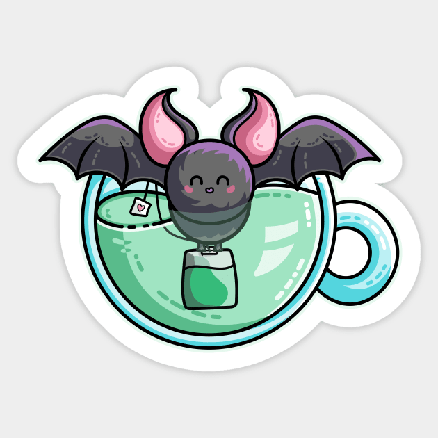 Bat-tea Pun of Kawaii Cute Bat and Green Tea Sticker by freeves